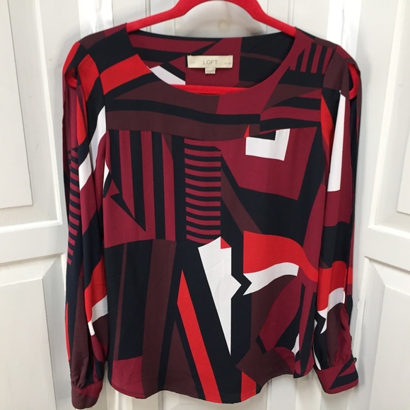 LOFT Long Sleeve Geometric Blouse - Picture 2 of 14